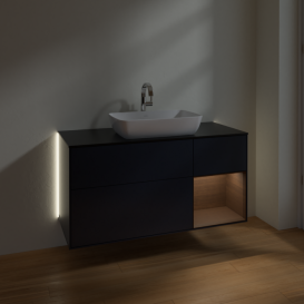 Тумба под раковину Villeroy & Boch Finion 120х50,1 см с подсветкой МДФ темно-синий матовый лак/стекло черное матовое G832GNHG