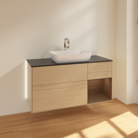 Тумба под раковину Villeroy & Boch Finion 120х50,1 см с подсветкой МДФ шпон дуба/стекло черное матовое G832GNPC