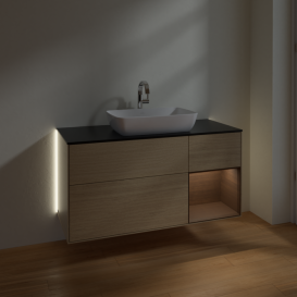 Тумба под раковину Villeroy & Boch Finion 120х50,1 см с подсветкой МДФ шпон дуба/стекло черное матовое G832GNPC