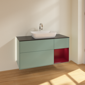 Тумба под раковину Villeroy & Boch Finion 120х50,1 см с подсветкой МДФ оливковый матовый лак/стекло черное матовое G832HBGM