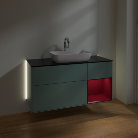 Тумба под раковину Villeroy & Boch Finion 120х50,1 см с подсветкой МДФ оливковый матовый лак/стекло черное матовое G832HBGM