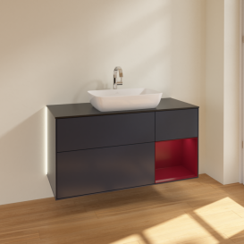 Тумба под раковину Villeroy & Boch Finion 120х50,1 см с подсветкой МДФ темно-синий матовый лак/стекло черное матовое G832HBHG