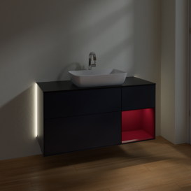 Тумба под раковину Villeroy & Boch Finion 120х50,1 см с подсветкой МДФ темно-синий матовый лак/стекло черное матовое G832HBHG