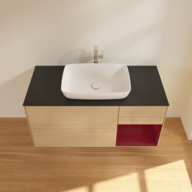 Тумба под раковину Villeroy & Boch Finion 120х50,1 см с подсветкой МДФ шпон дуба/стекло черное матовое G832HBPC