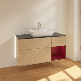 Тумба под раковину Villeroy & Boch Finion 120х50,1 см с подсветкой МДФ шпон дуба/стекло черное матовое G832HBPC