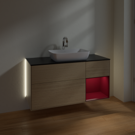 Тумба под раковину Villeroy & Boch Finion 120х50,1 см с подсветкой МДФ шпон дуба/стекло черное матовое G832HBPC