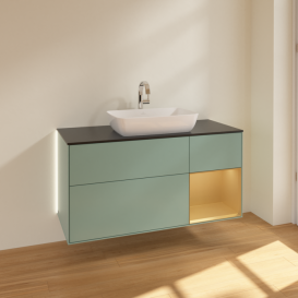 Тумба под раковину Villeroy & Boch Finion 120х50,1 см с подсветкой МДФ оливковый матовый лак/стекло черное матовое G832HFGM