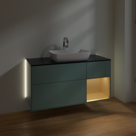 Тумба под раковину Villeroy & Boch Finion 120х50,1 см с подсветкой МДФ оливковый матовый лак/стекло черное матовое G832HFGM