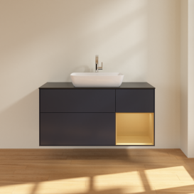 Тумба под раковину Villeroy & Boch Finion 120х50,1 см с подсветкой МДФ темно-синий матовый лак/стекло черное матовое G832HFHG