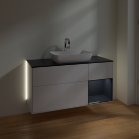 Тумба под раковину Villeroy & Boch Finion 120х50,1 см с подсветкой МДФ глянцевый белый лак/стекло черное матовое G832HGGF