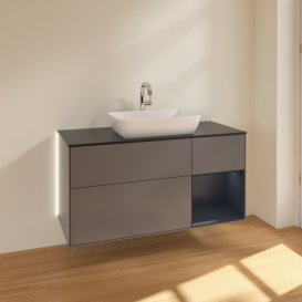 Тумба под раковину Villeroy & Boch Finion 120х50,1 см с подсветкой МДФ антрацит матовый лак/стекло черное матовое G832HGGK