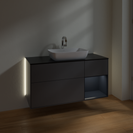 Тумба под раковину Villeroy & Boch Finion 120х50,1 см с подсветкой МДФ антрацит матовый лак/стекло черное матовое G832HGGK