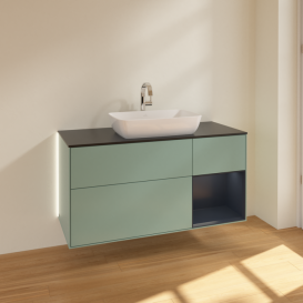 Тумба под раковину Villeroy & Boch Finion 120х50,1 см с подсветкой МДФ оливковый матовый лак/стекло черное матовое G832HGGM