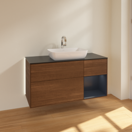 Тумба под раковину Villeroy & Boch Finion 120х50,1 см с подсветкой МДФ шпон грецкого ореха/стекло черное матовое G832HGGN