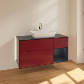 Тумба под раковину Villeroy & Boch Finion 120х50,1 см с подсветкой МДФ пион матовый лак/стекло черное матовое G832HGHB