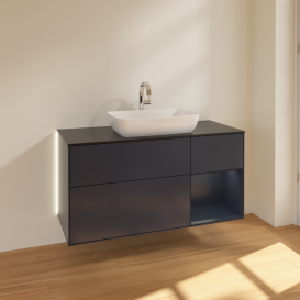 Тумба под раковину Villeroy & Boch Finion 120х50,1 см с подсветкой МДФ темно-синий матовый лак/стекло черное матовое G832HGHG
