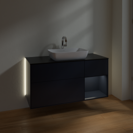 Тумба под раковину Villeroy & Boch Finion 120х50,1 см с подсветкой МДФ темно-синий матовый лак/стекло черное матовое G832HGHG