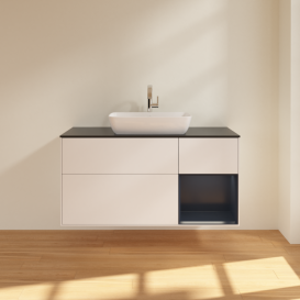 Тумба під раковину Villeroy & Boch Finion 120х50,1 см із підсвічуванням МДФ білий матовий лак/скло чорне матове G832HGMT