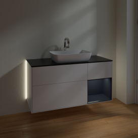 Тумба под раковину Villeroy & Boch Finion 120х50,1 см с подсветкой МДФ белый матовый лак/стекло черное матовое G832HGMT