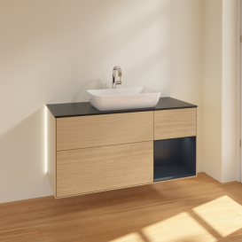 Тумба под раковину Villeroy & Boch Finion 120х50,1 см с подсветкой МДФ шпон дуба/стекло черное матовое G832HGPC