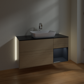 Тумба под раковину Villeroy & Boch Finion 120х50,1 см с подсветкой МДФ шпон дуба/стекло черное матовое G832HGPC