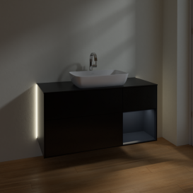 Тумба под раковину Villeroy & Boch Finion 120х50,1 см с подсветкой МДФ черный матовый лак/стекло черное матовое G832HGPD
