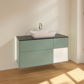 Тумба под раковину Villeroy & Boch Finion 120х50,1 см с подсветкой МДФ оливковый матовый лак/стекло черное матовое G832MTGM