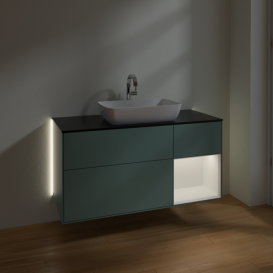 Тумба под раковину Villeroy & Boch Finion 120х50,1 см с подсветкой МДФ оливковый матовый лак/стекло черное матовое G832MTGM