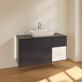 Тумба под раковину Villeroy & Boch Finion 120х50,1 см с подсветкой МДФ темно-синий матовый лак/стекло черное матовое G832MTHG