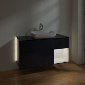 Тумба под раковину Villeroy & Boch Finion 120х50,1 см с подсветкой МДФ темно-синий матовый лак/стекло черное матовое G832MTHG