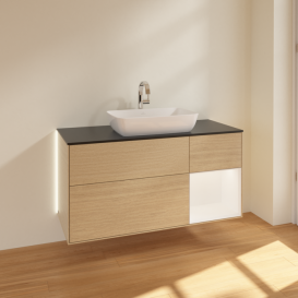 Тумба под раковину Villeroy & Boch Finion 120х50,1 см с подсветкой МДФ шпон дуба/стекло черное матовое G832MTPC