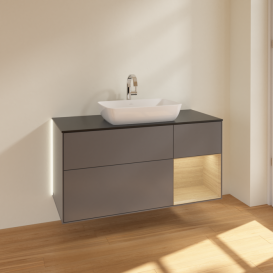 Тумба под раковину Villeroy & Boch Finion 120х50,1 см с подсветкой МДФ антрацит матовый лак/стекло черное матовое G832PCGK