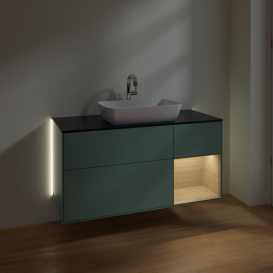 Тумба под раковину Villeroy & Boch Finion 120х50,1 см с подсветкой МДФ оливковый матовый лак/стекло черное матовое G832PCGM