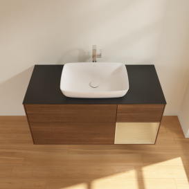 Тумба под раковину Villeroy & Boch Finion 120х50,1 см с подсветкой МДФ шпон грецкого ореха/стекло черное матовое G832PCGN