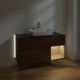 Тумба под раковину Villeroy & Boch Finion 120х50,1 см с подсветкой МДФ шпон грецкого ореха/стекло черное матовое G832PCGN