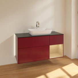 Тумба под раковину Villeroy & Boch Finion 120х50,1 см с подсветкой МДФ пион матовый лак/стекло черное матовое G832PCHB