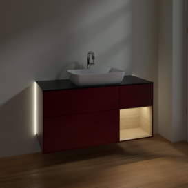 Тумба под раковину Villeroy & Boch Finion 120х50,1 см с подсветкой МДФ пион матовый лак/стекло черное матовое G832PCHB