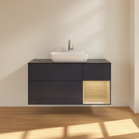 Тумба под раковину Villeroy & Boch Finion 120х50,1 см с подсветкой МДФ темно-синий матовый лак/стекло черное матовое G832PCHG