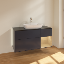 Тумба под раковину Villeroy & Boch Finion 120х50,1 см с подсветкой МДФ темно-синий матовый лак/стекло черное матовое G832PCHG