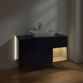 Тумба под раковину Villeroy & Boch Finion 120х50,1 см с подсветкой МДФ темно-синий матовый лак/стекло черное матовое G832PCHG