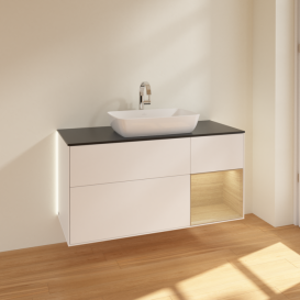 Тумба под раковину Villeroy & Boch Finion 120х50,1 см с подсветкой МДФ белый матовый лак/стекло черное матовое G832PCMT