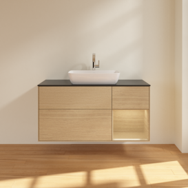 Тумба под раковину Villeroy & Boch Finion 120х50,1 см с подсветкой МДФ шпон дуба/стекло черное матовое G832PCPC