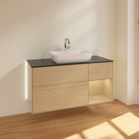 Тумба под раковину Villeroy & Boch Finion 120х50,1 см с подсветкой МДФ шпон дуба/стекло черное матовое G832PCPC