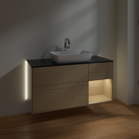 Тумба под раковину Villeroy & Boch Finion 120х50,1 см с подсветкой МДФ шпон дуба/стекло черное матовое G832PCPC