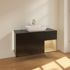 Тумба под раковину Villeroy & Boch Finion 120х50,1 см с подсветкой МДФ черный матовый лак/стекло черное матовое G832PCPD