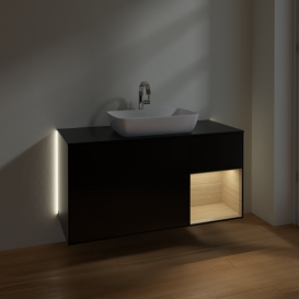 Тумба под раковину Villeroy & Boch Finion 120х50,1 см с подсветкой МДФ черный матовый лак/стекло черное матовое G832PCPD