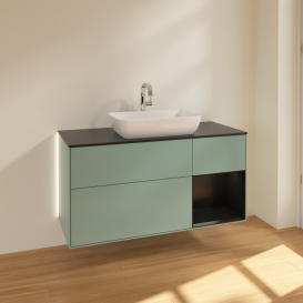 Тумба под раковину Villeroy & Boch Finion 120х50,1 см с подсветкой МДФ оливковый матовый лак/стекло черное матовое G832PDGM