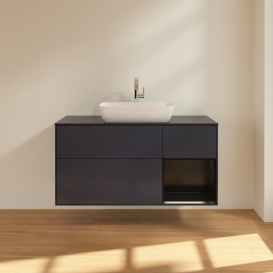 Тумба под раковину Villeroy & Boch Finion 120х50,1 см с подсветкой МДФ темно-синий матовый лак/стекло черное матовое G832PDHG