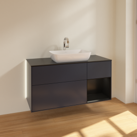 Тумба под раковину Villeroy & Boch Finion 120х50,1 см с подсветкой МДФ темно-синий матовый лак/стекло черное матовое G832PDHG