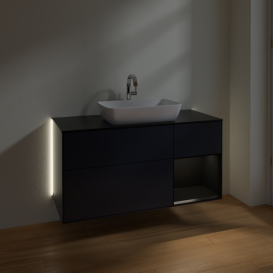 Тумба под раковину Villeroy & Boch Finion 120х50,1 см с подсветкой МДФ темно-синий матовый лак/стекло черное матовое G832PDHG